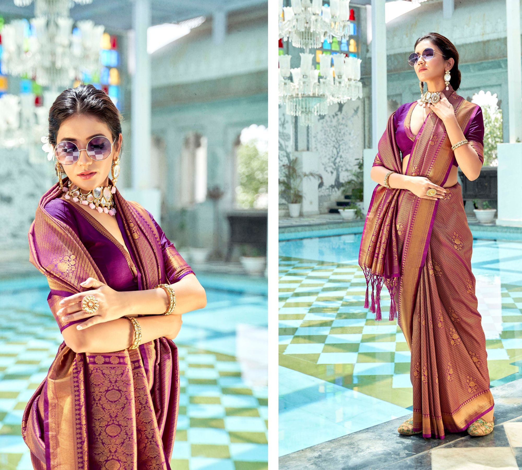 Magenta Purple Softy Silk Saree Elegant Jacquard Woven, Non-transparent,  Indian Wedding,festival, Party Wear With Matching Blouse USA SARI -  UK