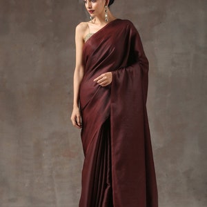 Exotic Chocolate Satin Silk Saree for Women in the USA for Indian Wedding | Dark Brown Modern women Sari | Sabyasachi Inspired Silk Sari USA