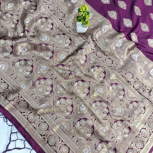 Banarasi Silk Saree: Golden & Silver Zari Weave, Wedding Tassels