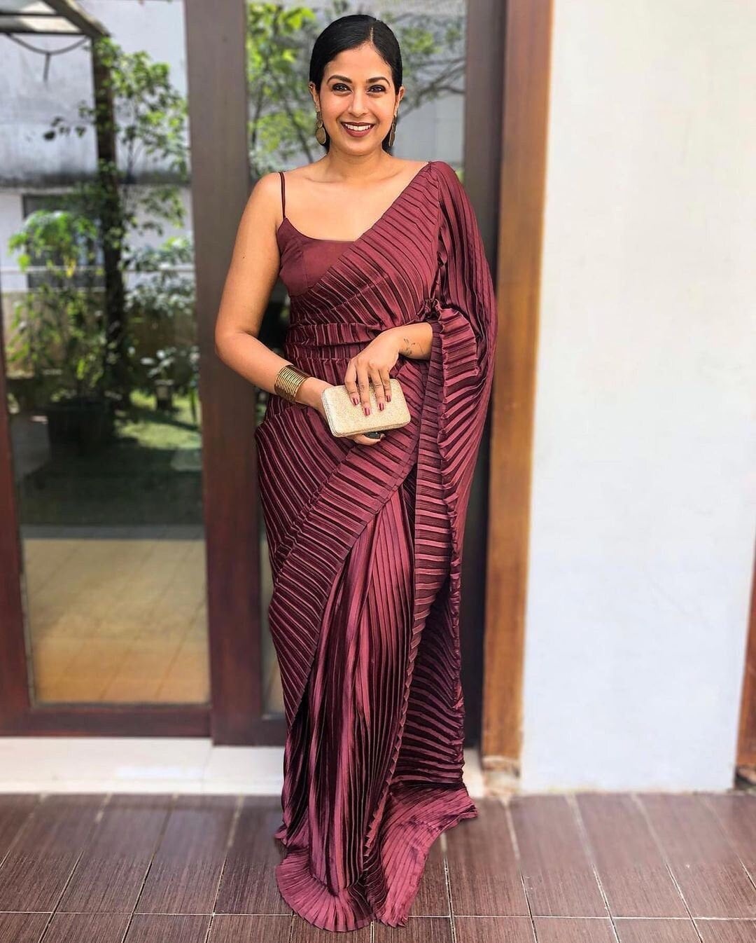 Wine Russian Silk Saree With Pleated Beautiful Sari Designer - Etsy
