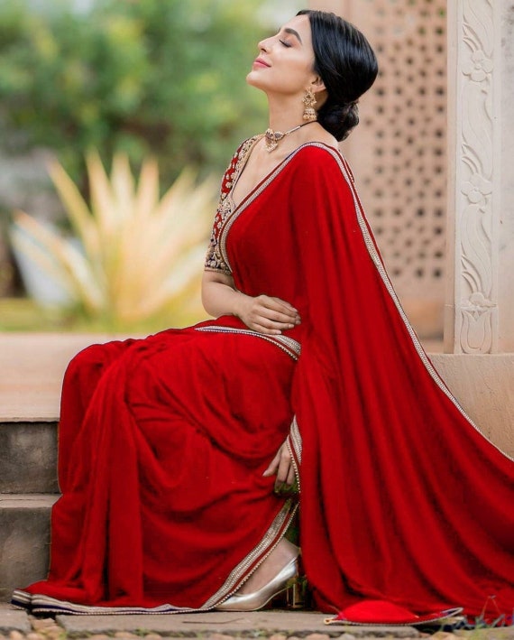 red saree party wear