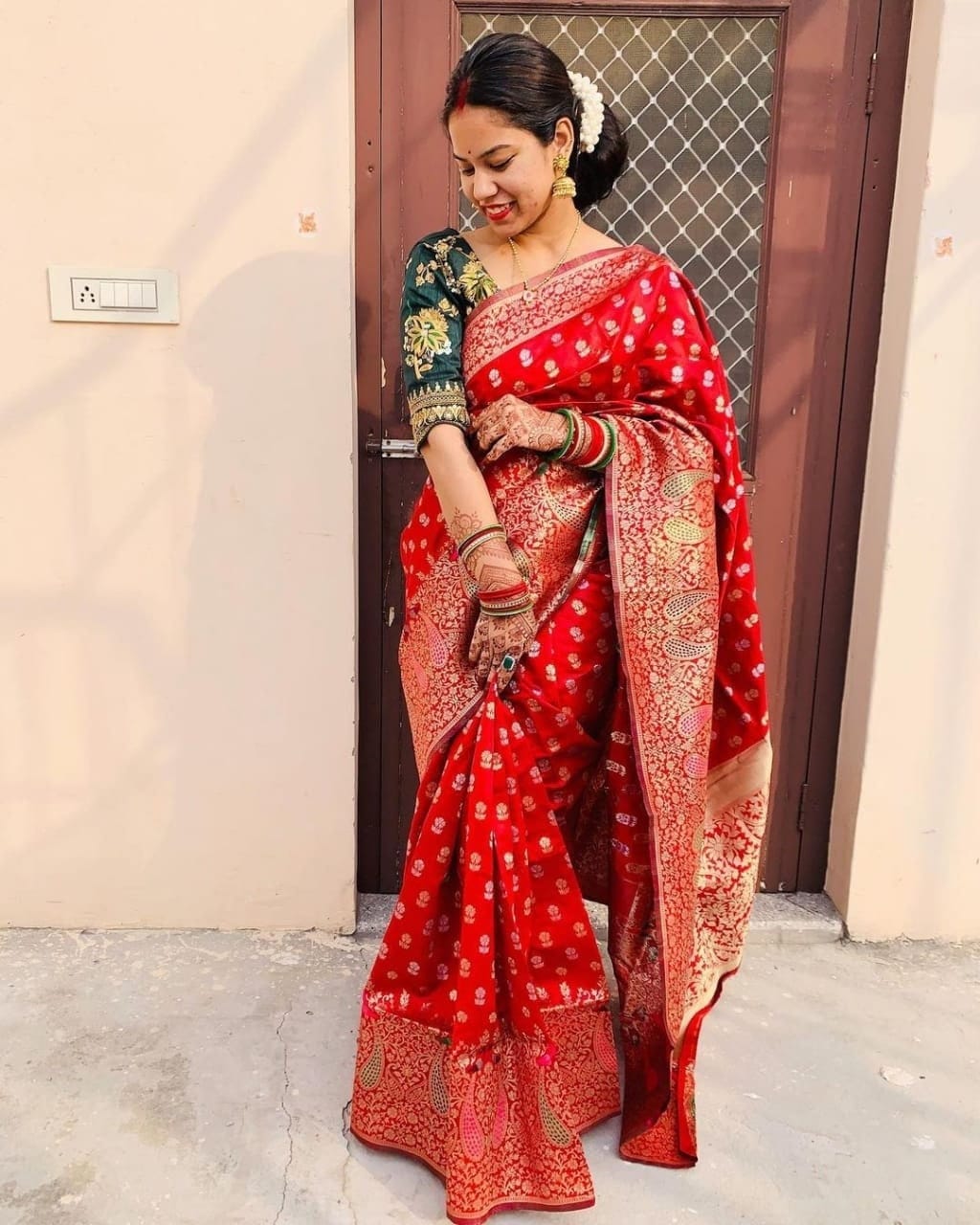 Red Silk Saree Green Designer Blouse Peacock Designer - Etsy