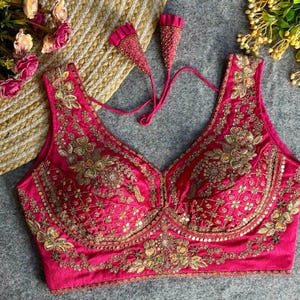 Handmade Embroidered Silk Bridal Blouse: Sabyasachi Inspired, Sequin & Beadwork
