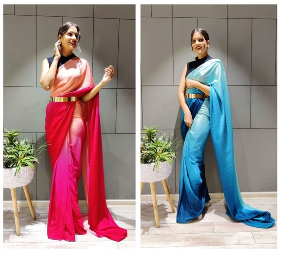 Instant Bollywood Style Saree On the go saree for Women One-Minute Ready-to-Wear  Saree Festive Saree Stitched saree Easy to wear -  Portugal