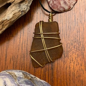 Wire Wrapped Sea Glass / Genuine Sea Glass Pendant / Beach glass necklace