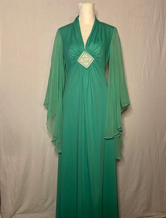 Vintage 1970s Emerald Green Dress - image 3