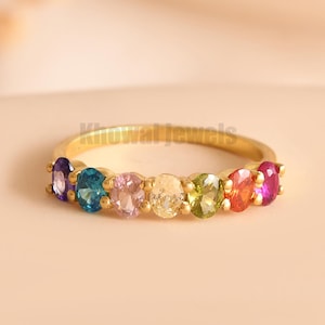 レインボーサファイア ハーフエタニティバンド スターリングシルバー アニバーサリーリング