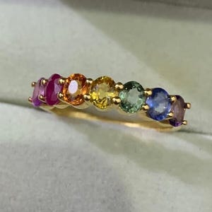 Rainbow ring, Sapphire Half Eternity Band, 14k Gold Rainbow Multi Gemstone, Anniversary Ring,  Engagement Band, Promise Gift, Gift for her