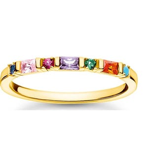 18k Gemstones in Rainbow Colours in Baguette and Round, Stacking Ring, Rainbow Ring, Rainbow Gemstone Ring, Multi Stones Ring, Gift For Her