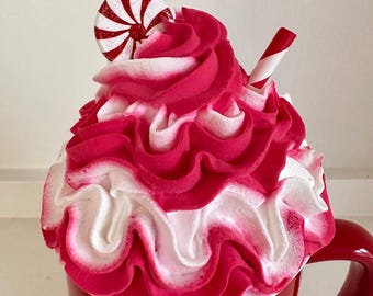 Peppermint Faux Whipped Cream Mug Topper Options