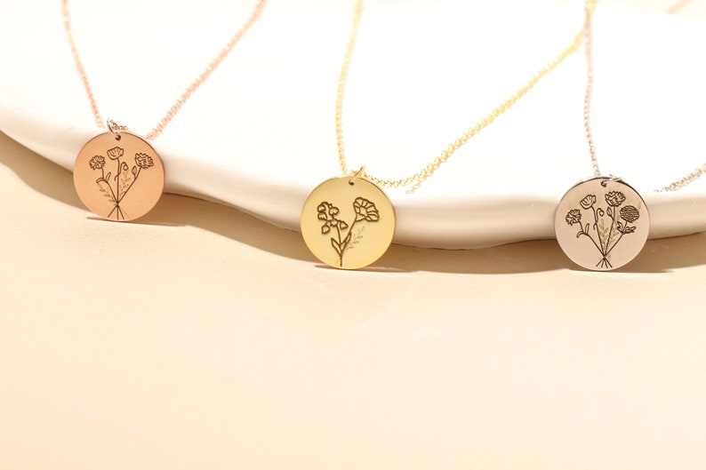 Birthflower Necklace Family Necklace Family Bouquet Flower Combined BirthFlower Birth MonthFlower Mothers Day Gift Gift for Mom image 3