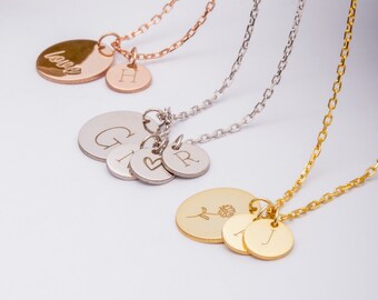 Collier disque | Collier personnalisé | Disque Lettre | Cadeau d'anniversaire | Collier disque multi-étiquettes | Cadeau pour maman | Disque initial | Fête des Mères