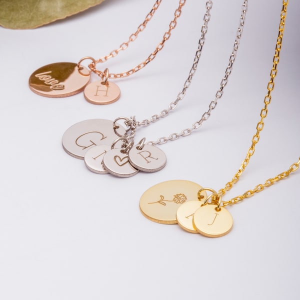 Collier disque | Collier personnalisé | Disque Lettre | Cadeau d'anniversaire | Collier disque multi-étiquettes | Cadeau pour maman | Disque initial | Fête des Mères