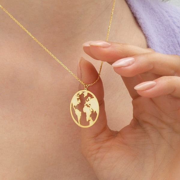 World map necklace • Globetrotter necklace • Earth necklace • Globe Gift • Mother's Day Gift • Gift for Mom • Gift for Her • Silver Necklace