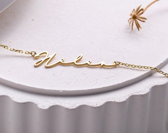Sideway Signature Necklace | Off-Center Handwriting Necklace | Birthday Gift | Gift for Mom | Mother's Day Gift | Cursive Name Necklace