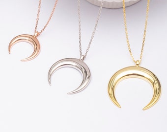 Upside Down Moon | Crescent Moon Necklace | Tusk Moon Necklace | Half Moon Necklace | Moon Necklace | Double Horn Necklace | Mothers Day