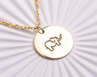 Elephant Necklace | Disc Necklace | Elephant Charm Necklace | Birthday Gift | Lucky Charm | Mothers Day Gift | Gift for Her | Gift for Mom