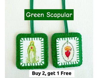 100% Hand-sewn Green Scapular, Immaculate Heart of Mary, Green Scapulars Catholic