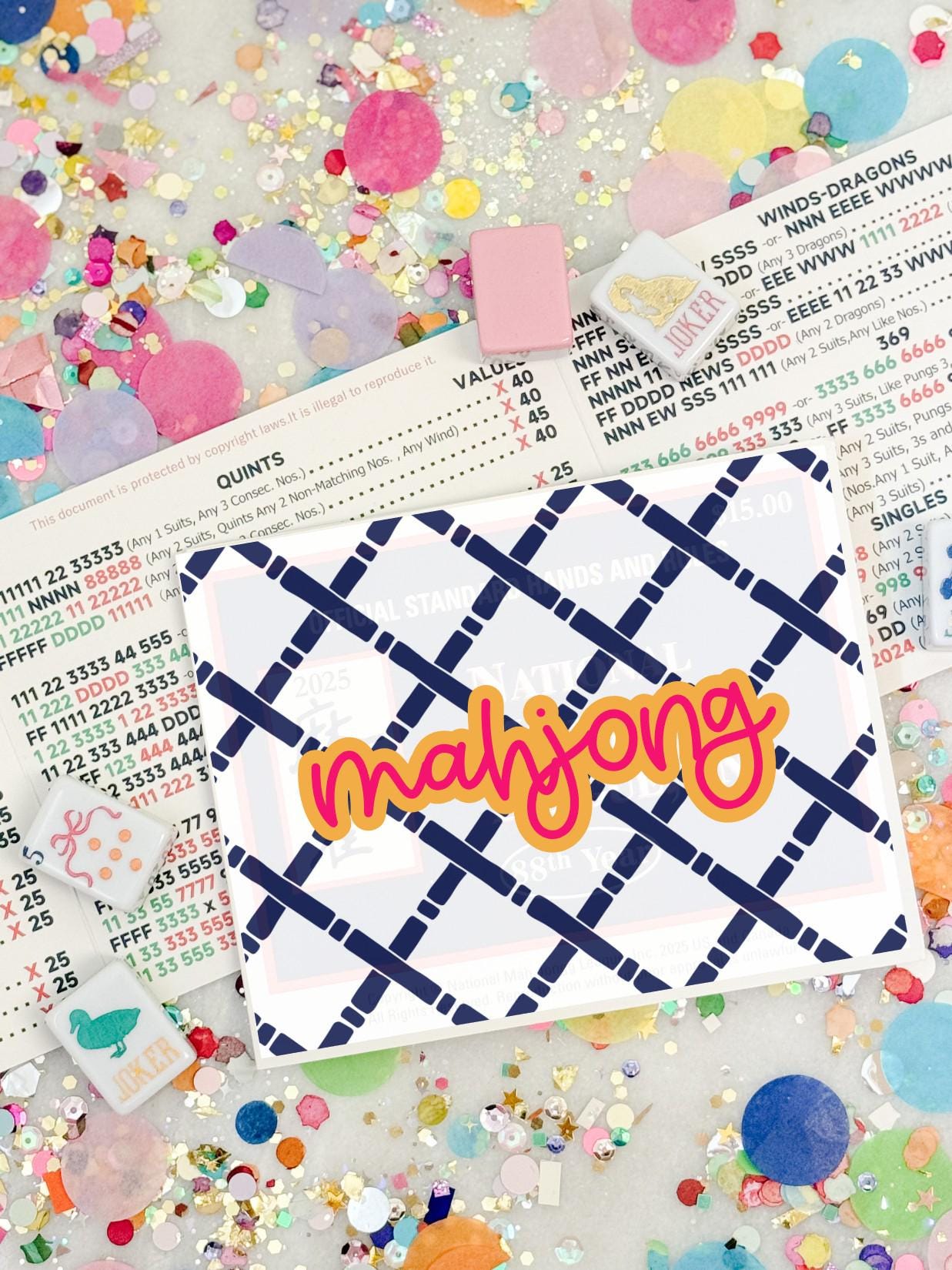 Mahjong Card (NMJL) Cover Sticker - Bamboo Collection  (Customize with Name, Phrase or Monogram)