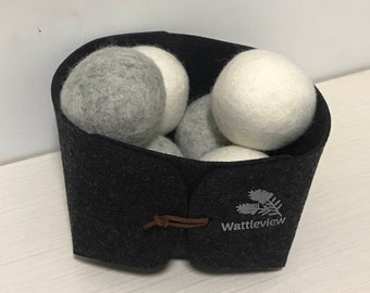 Organic Wool Dryer Balls with felt container, 6 Pack, 100% Organic New Zealand Wool, Chemical Free, Save Drying time and Electricity