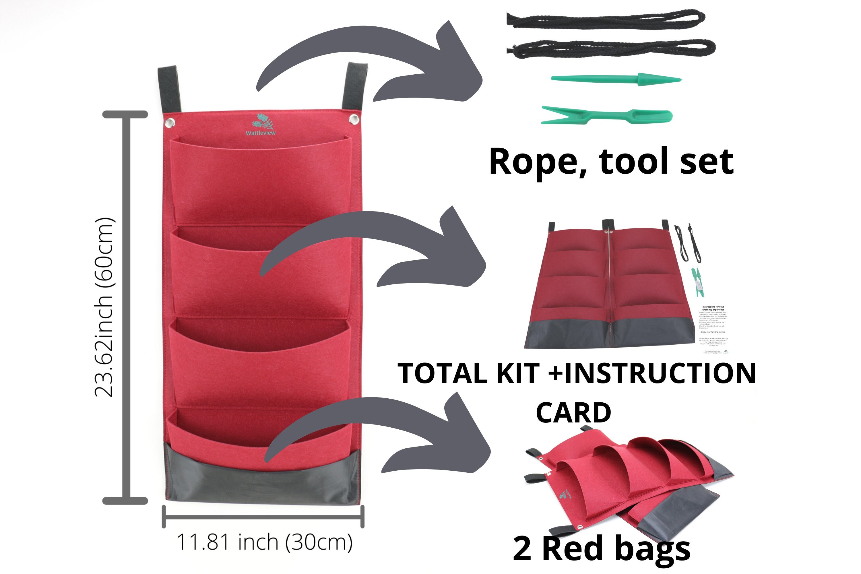 Red Felt Vertical Grow Bags 2 Pack X 4 Pocket Ideal for Etsy Australia