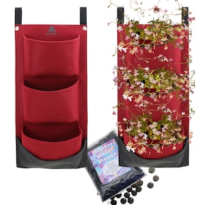 Sacos de cultivo de feltro para pendurar vertical, 2 x 3 bolsos, com kit de ferramentas, instruções e contas de água