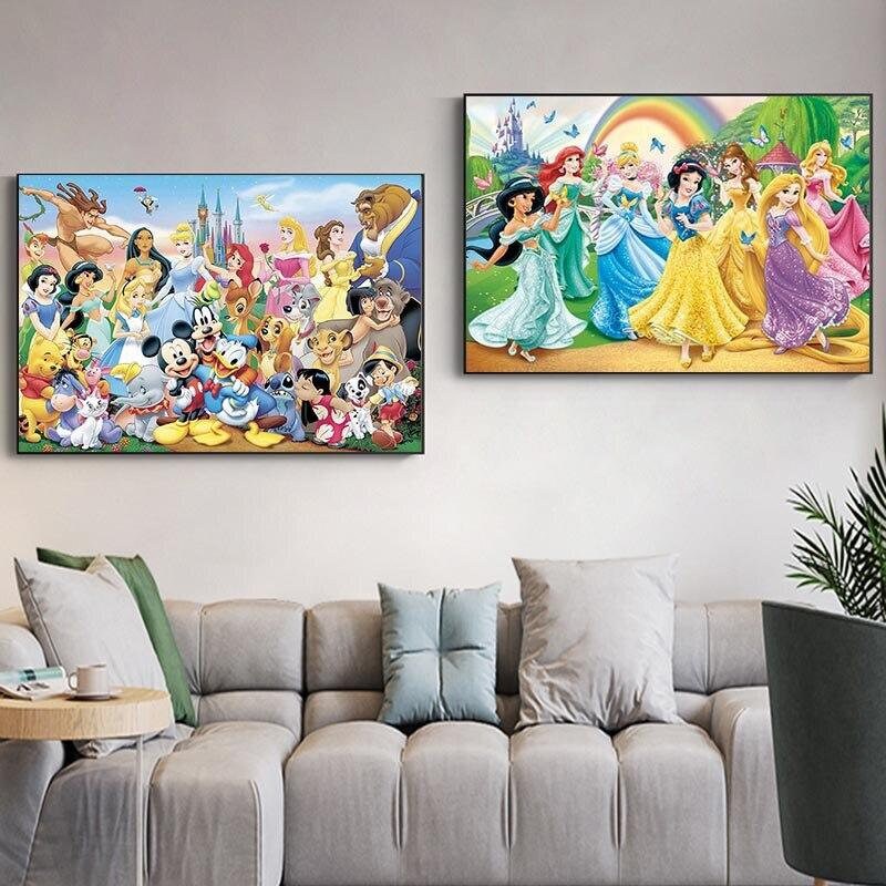 Princesses Wall Art Disney Theme Canvas Poster Prints Girls Etsy