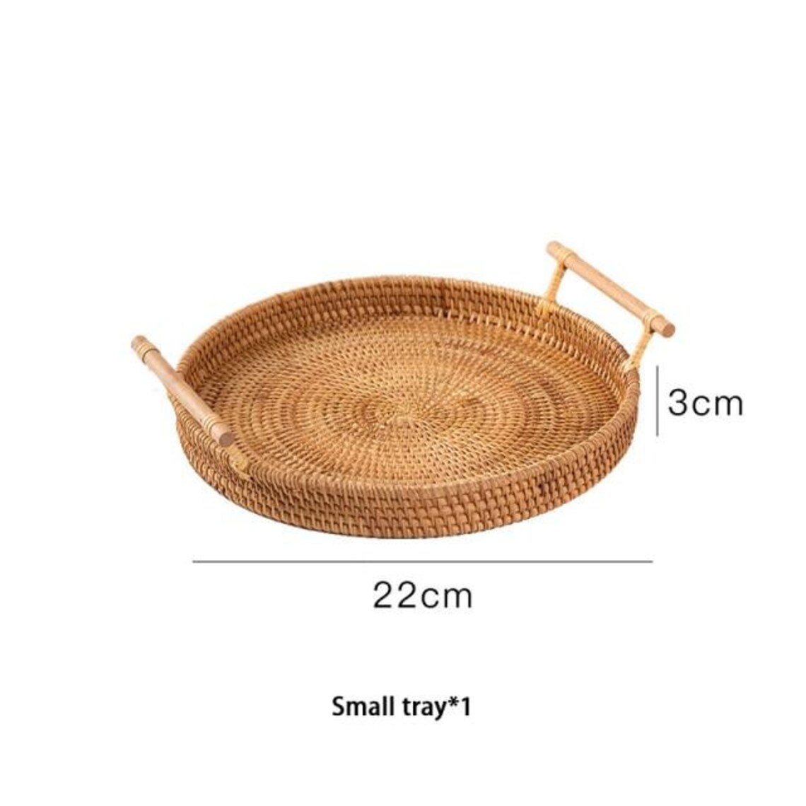 Handwoven Rattan Storage Tray With Wooden Handle Round Wicker Etsy