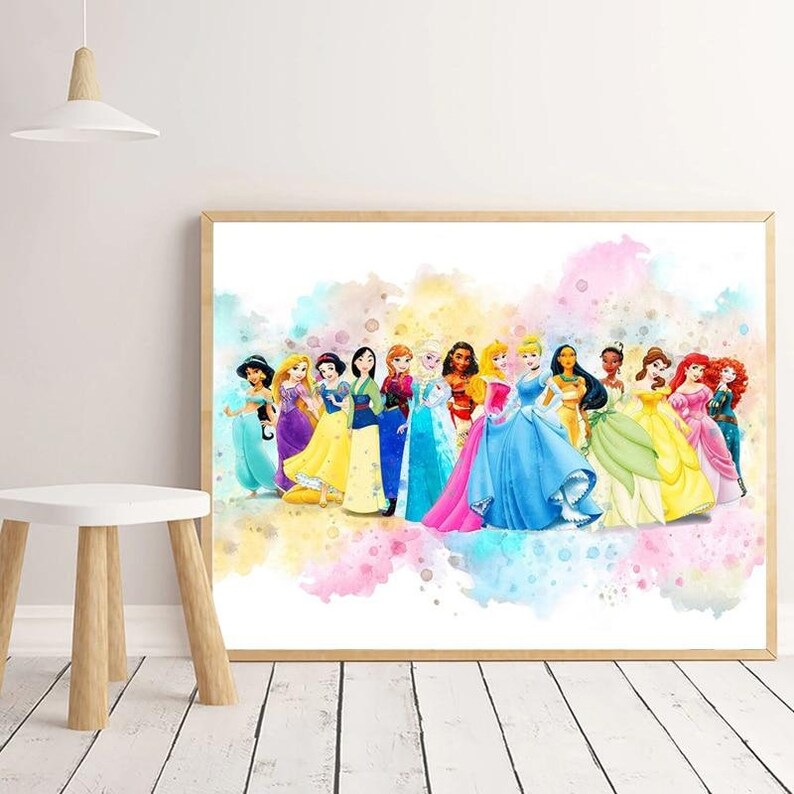 Disney Princess Wall Art Canvas Girl Decor Disney Prints Etsy