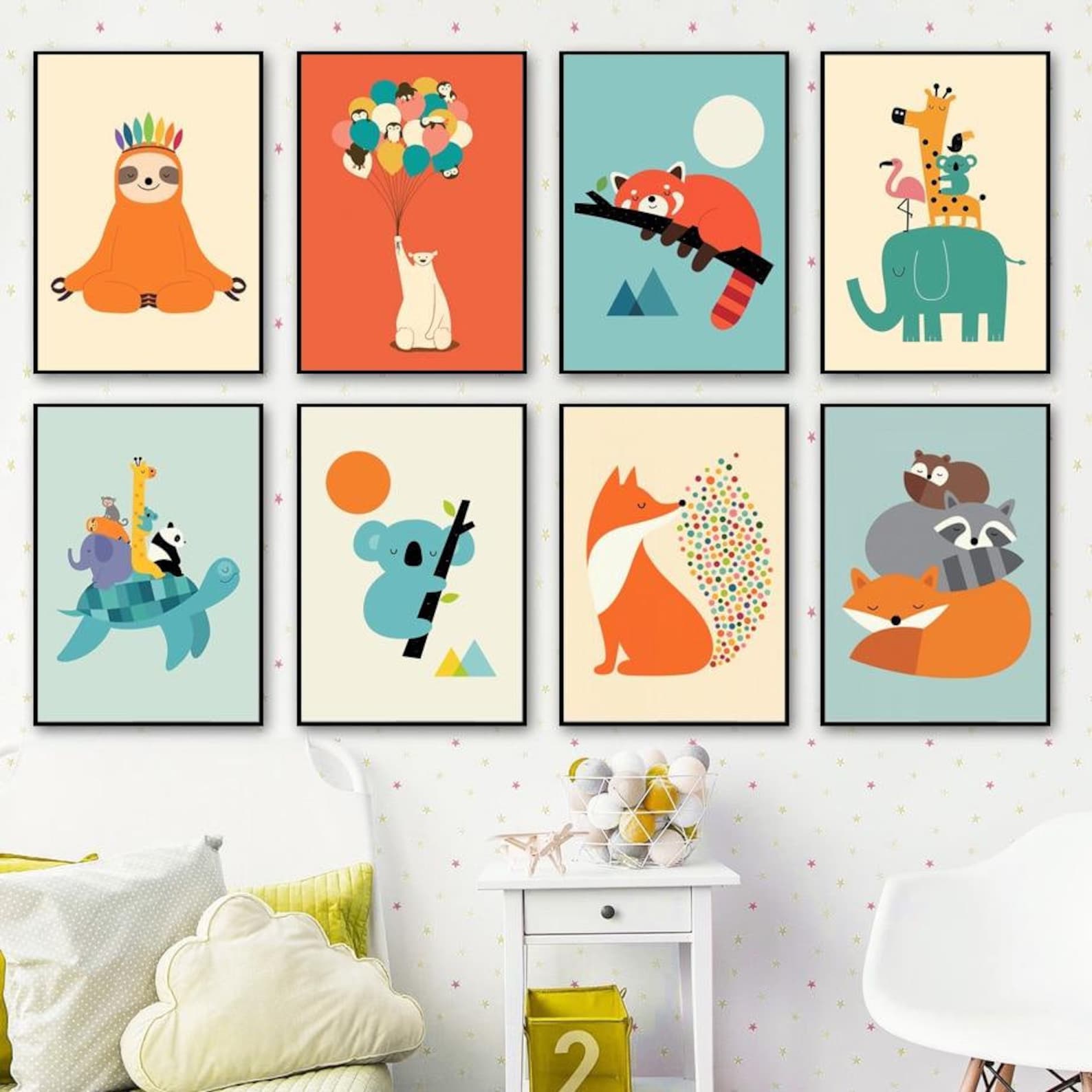 Nursery Decor Baby Room Wall Art Canvas Animal Theme Nursery Etsy
