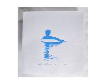 Watertube vreugde Zomers meer zee plezier Forever jonge Zen Blue Lino Print