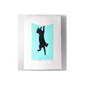 Black Kitten Bungelend en gordijn Cat Sweet Green Funny Lino print