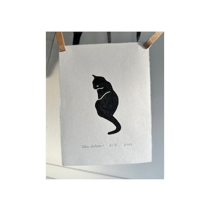 Linoprint Terugkijkend Black Cat Kitten