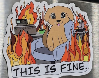 Lab This is Fine Magnet, Dog meme laboratory magnet, Funny golden retriever magnets for Fridge, Magnets for Car, cute puppy gift