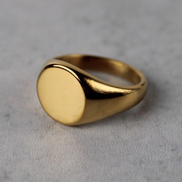 Gold Circle Signet Ring Stainless Steel 7-12 / Classic Gold Ring / Big Gold Ring / Pinky Ring / Blank Ring / Mens Ring Gift Unisex