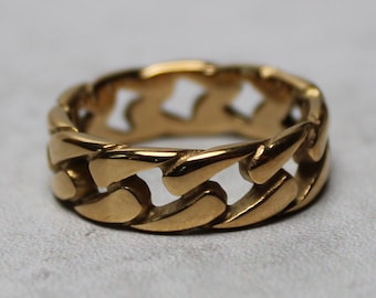 Gold Cuban Link Ring 7-12 Stainless Steel / Curb Ring / Gold Band Ring / Mens Ring Gift