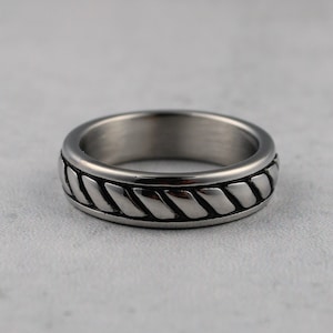 Silver Band Ring 5mm Rope Stainless Steel 7-12, Rope Pattern, Cable Ring, Twisted Braided Ring, Small Silver Ring, Mens Gift