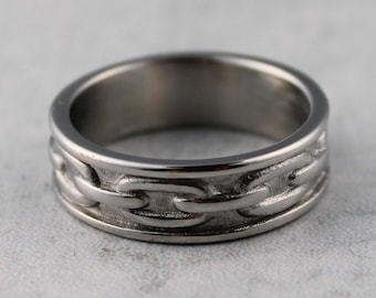 Silver Chain Link Ring - 7mm Band Stainless Steel