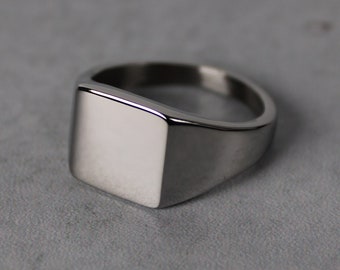 Silver Square Signet Ring 14MM 7-12 Stainless Steel / Classic Silver Ring / Pinky Ring / Blank Ring / Mens Ring Gift Unisex