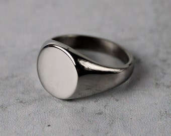 Silver Circle Signet Ring Stainless Steel 7-12 / Classic Silver Ring / Small Silver Ring / Pinky Ring / Blank Ring / Mens Ring Gift Unisex