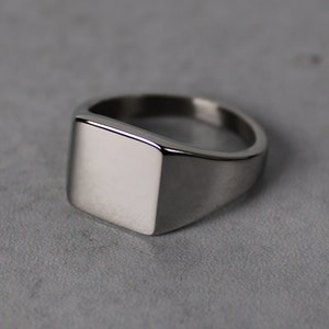 Silver Square Signet Ring 14MM 7-12 Stainless Steel / Classic Silver Ring / Pinky Ring / Blank Ring / Mens Ring Gift Unisex