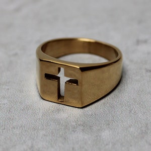 Gold Cross Ring Stainless Steel 7-12 / Classic Gold Ring / Hollow Gold Ring / Mens Ring Gift