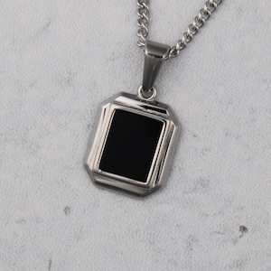 Silver Onyx Pendant Chain Necklace Stainless Steel - Small Gemstone Pendant