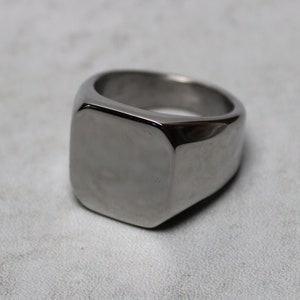 Silver Square Signet Ring 16MM Stainless Steel 7-12 / Classic Silver Ring / Pinky Ring / Blank Ring / Mens Ring Gift Unisex