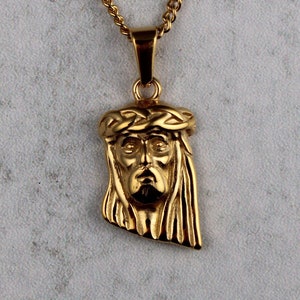 18K Gold Jesus Piece Pendant Chain Necklace Stainless Steel / Small Jesus Piece / Men Women Chain Necklaces Gift / Unisex Jewelry
