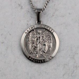 Silver Archangel Saint Michael Pendant Chain Necklace Stainless Steel - St Michael Medal