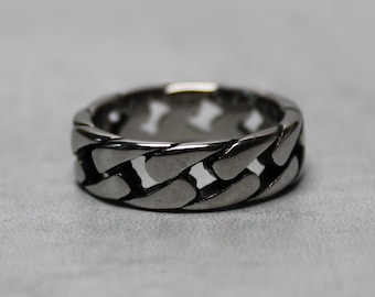 Silver Cuban Link Ring 7-12 Stainless Steel / Curb Ring / Silver Band Ring / Mens Ring Gift