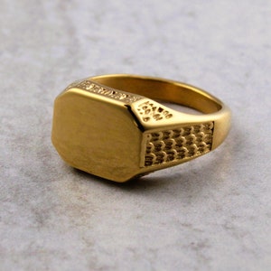 Gold Dragon Scale Octagon Signet Ring Stainless Steel 7-12 - Mens Statement Ring