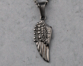 Collar de cadena con colgante de ala de acero inoxidable - Regalo para hombre y mujer