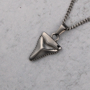 Silver Shark Tooth Pendant Chain Necklace Stainless Steel - Mens Small Pendant